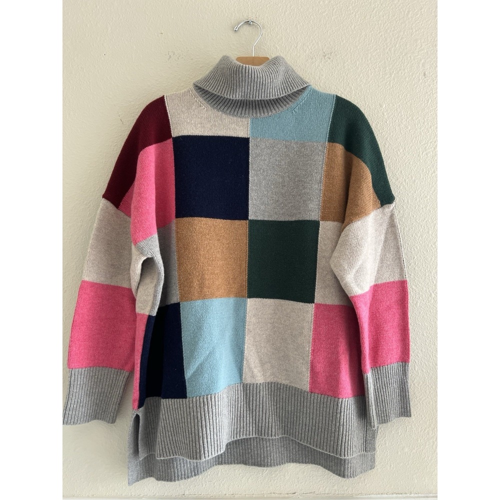 Boden Womens M Polly Wool Roll Neck Jumper Sweater Oversized Patchwork Chunky